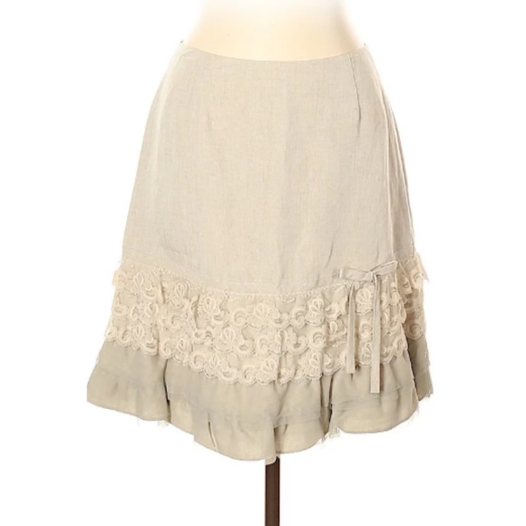 $220 Jon Beige Linen Flounce Skirt - Picture 1 of 3